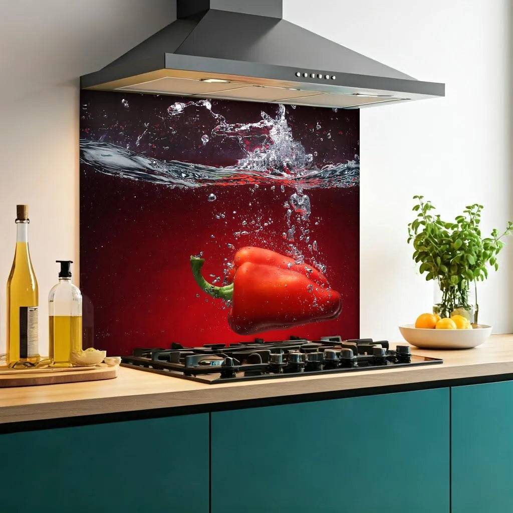 Red Pepper Splash Glass Splashback