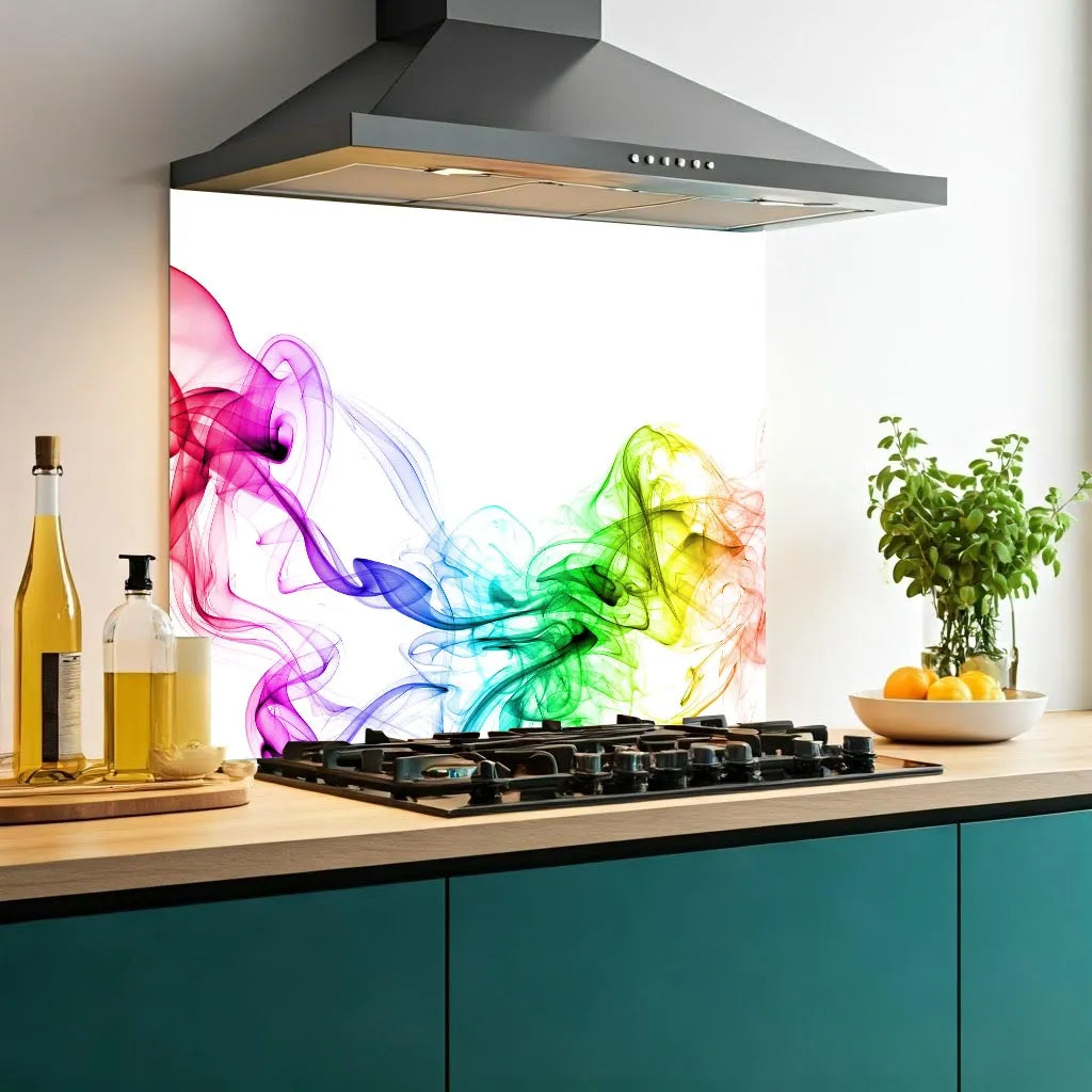 Coloured Smoke White Glass Splashback