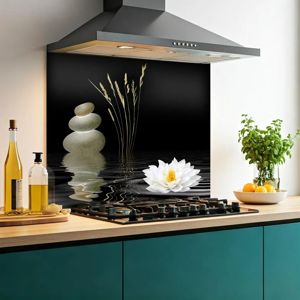 Zen Stone & Lily Glass Splashback