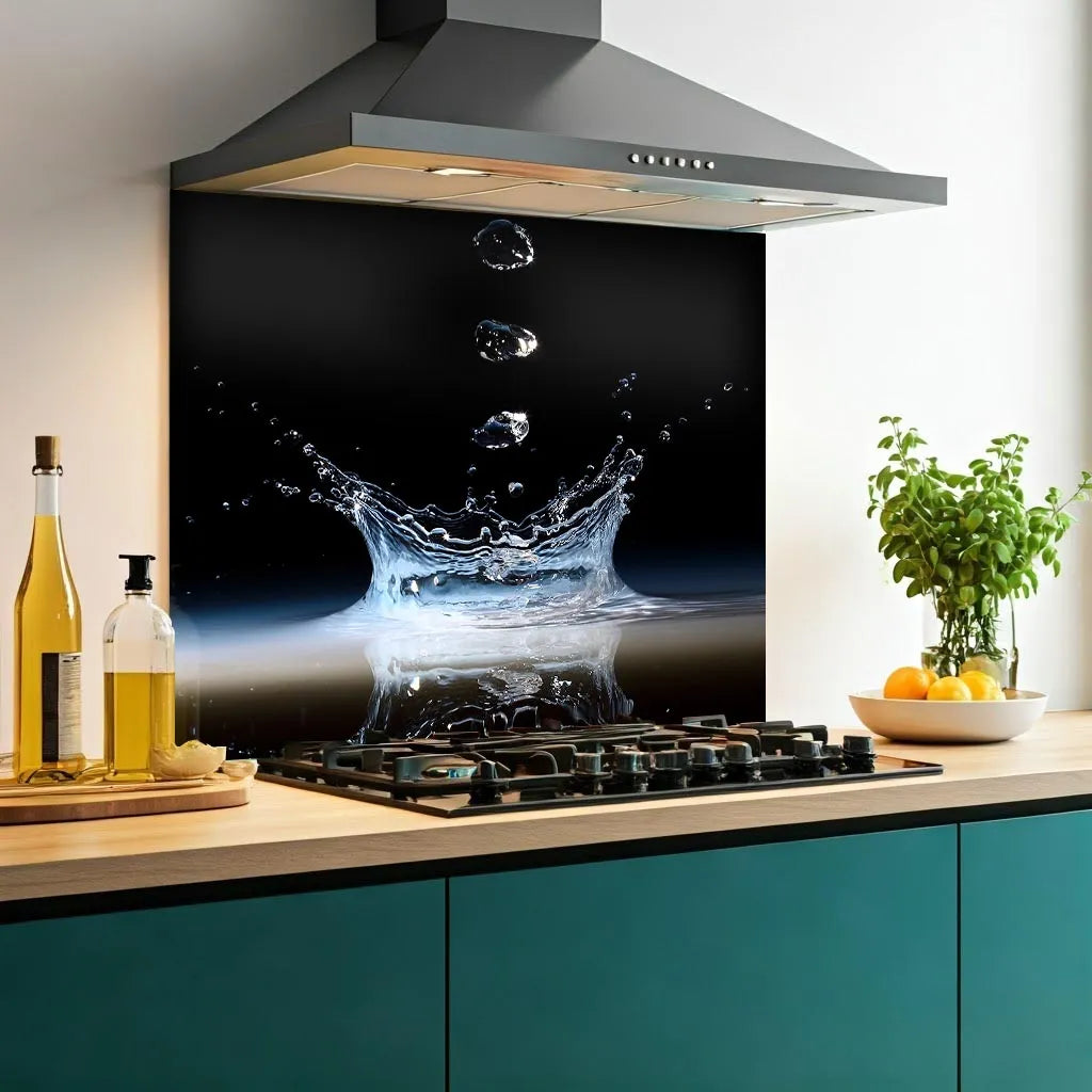 Black Water Splash Glass Splashback