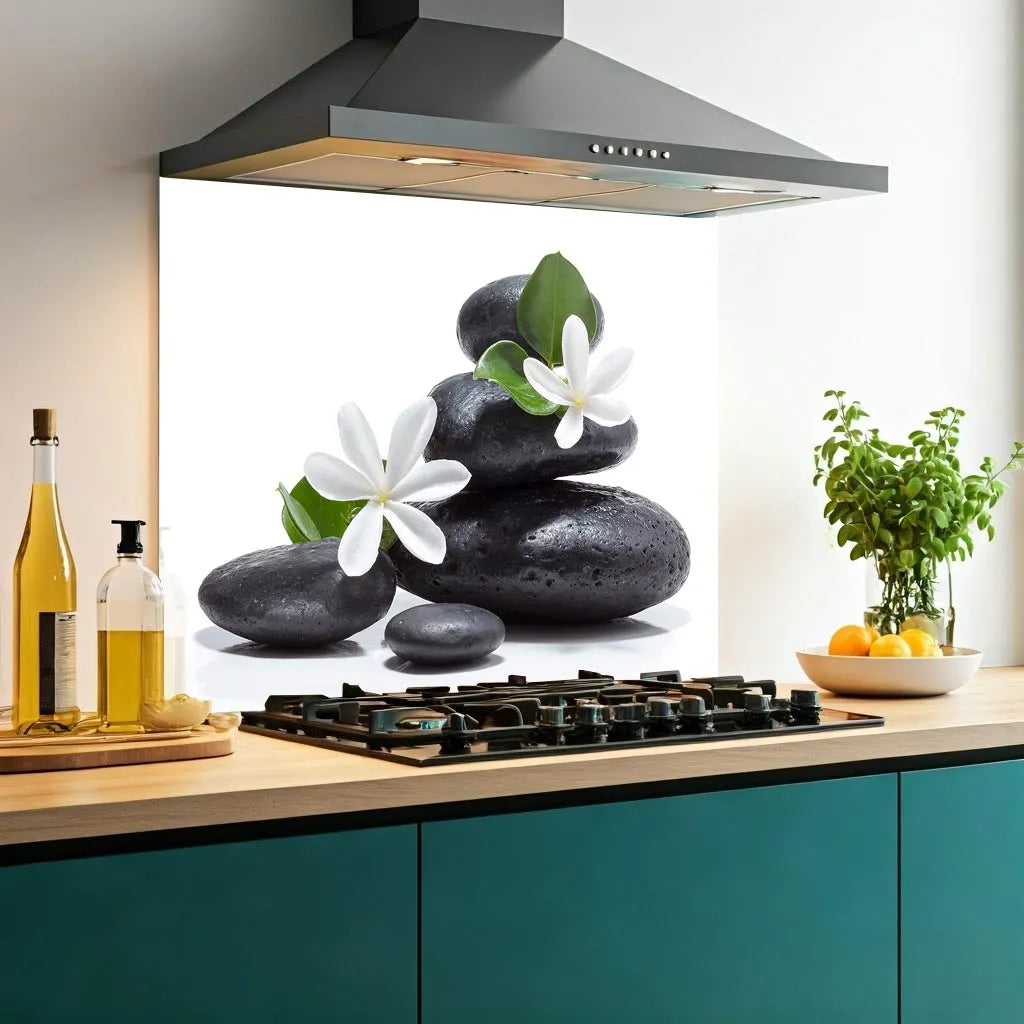 Black Zen Stones Glass Splashback