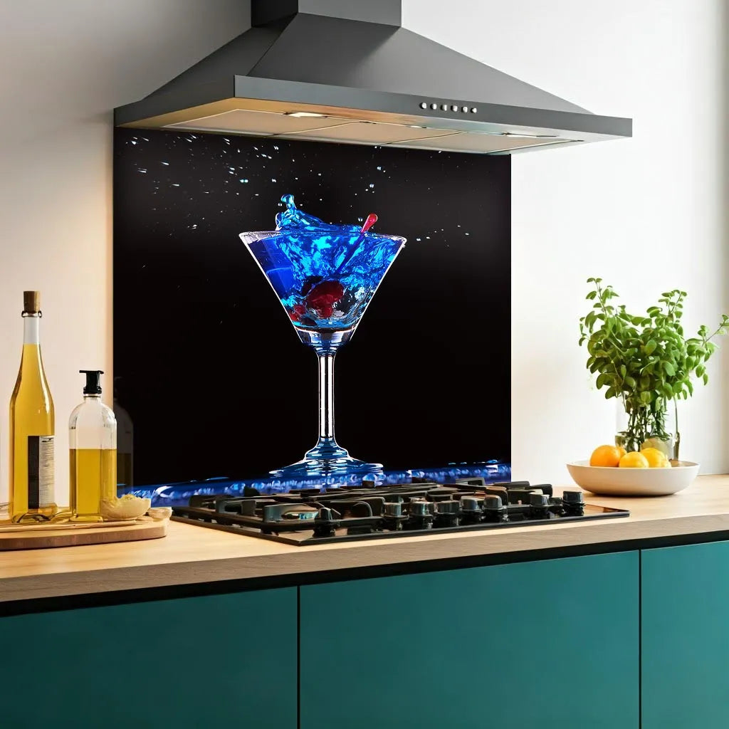 Cocktail Dropbacks Blue Cocktail Glass Splashback | Printed Image Glass Splashbacks