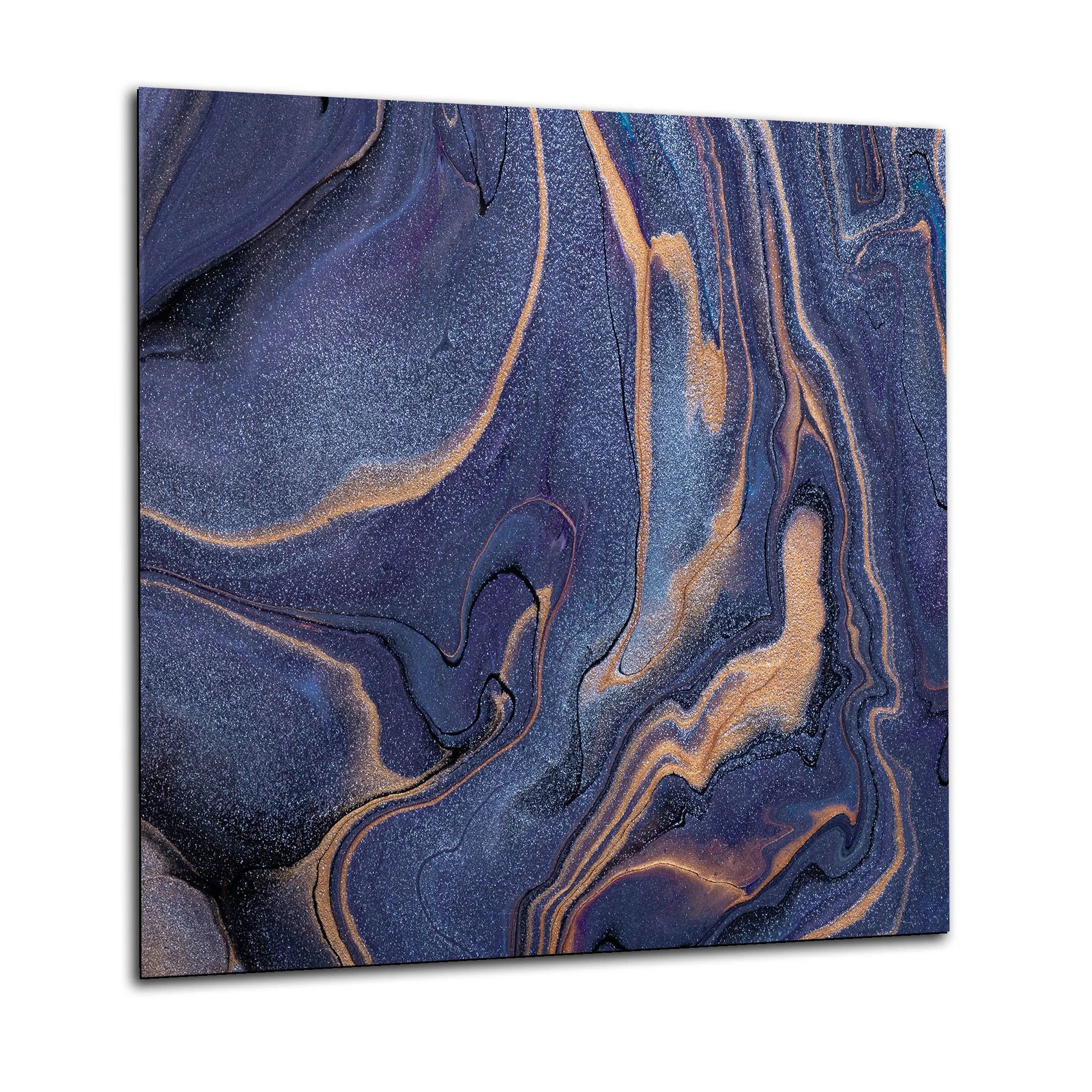 Blue Shimmer Dark Blue & Gold Marble Effect Glass Splashback