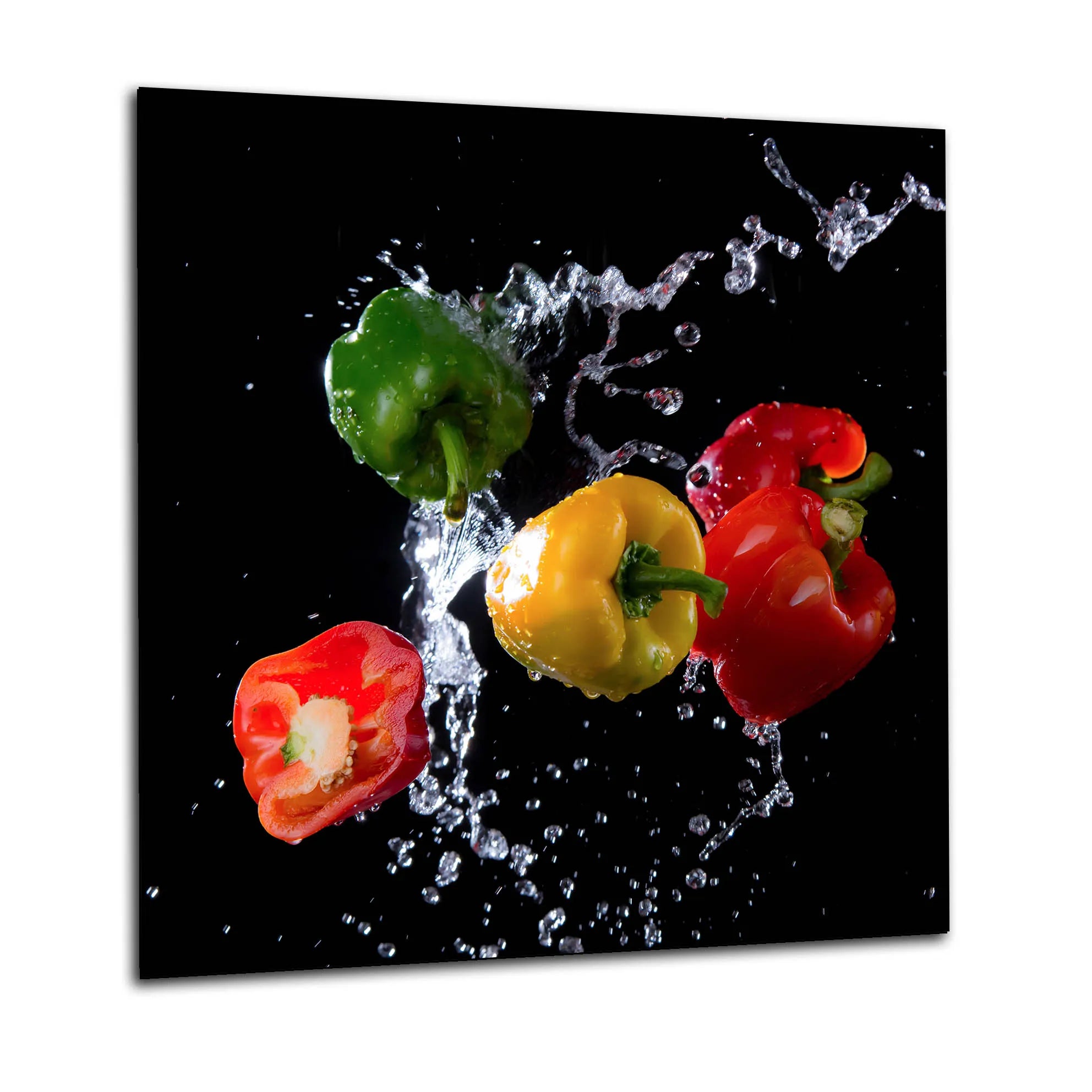 Coloured Peppers Glass Splashback