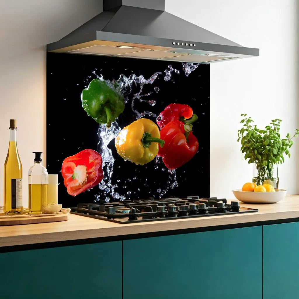 Coloured Peppers Glass Splashback