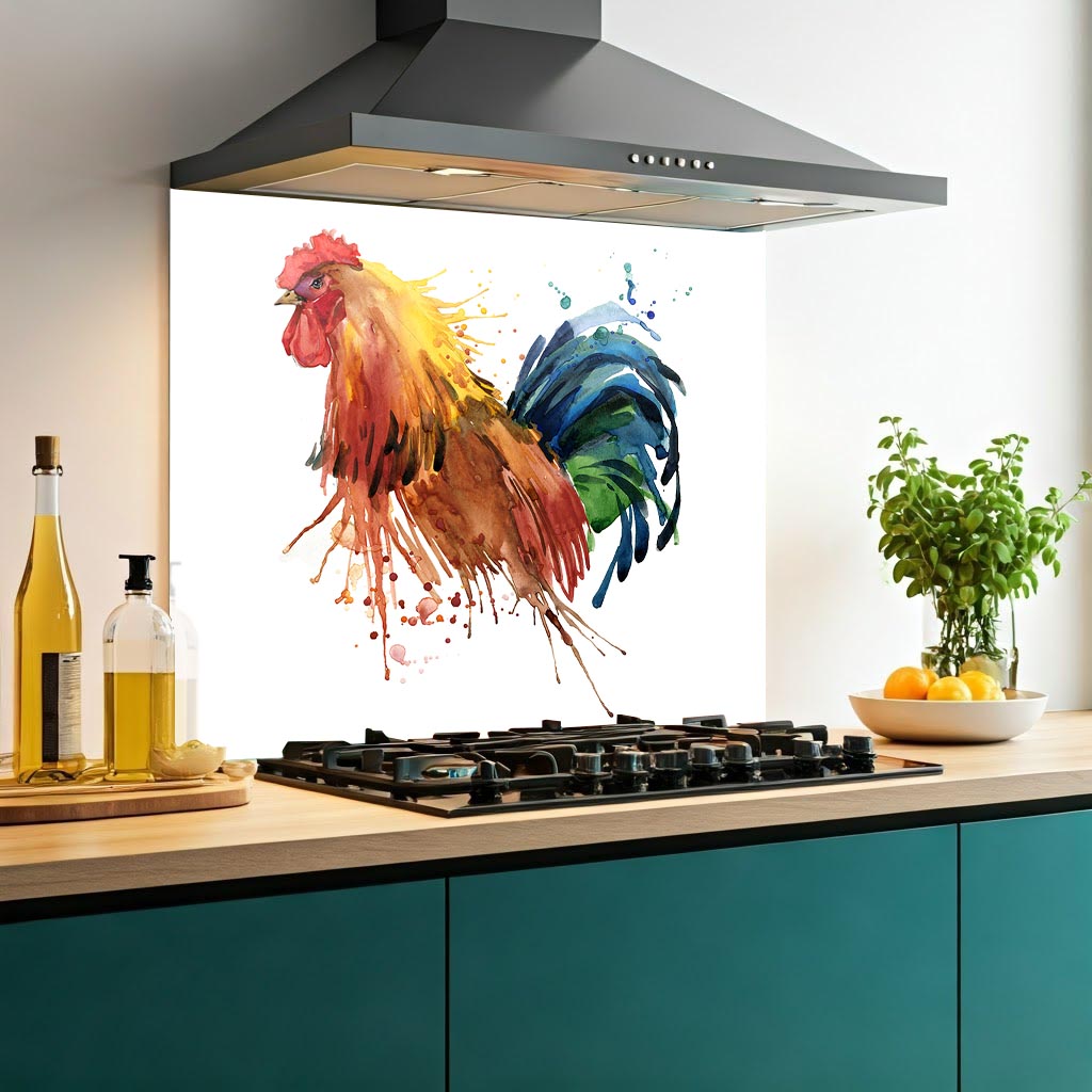 Colourful Cockerel Glass Splashback