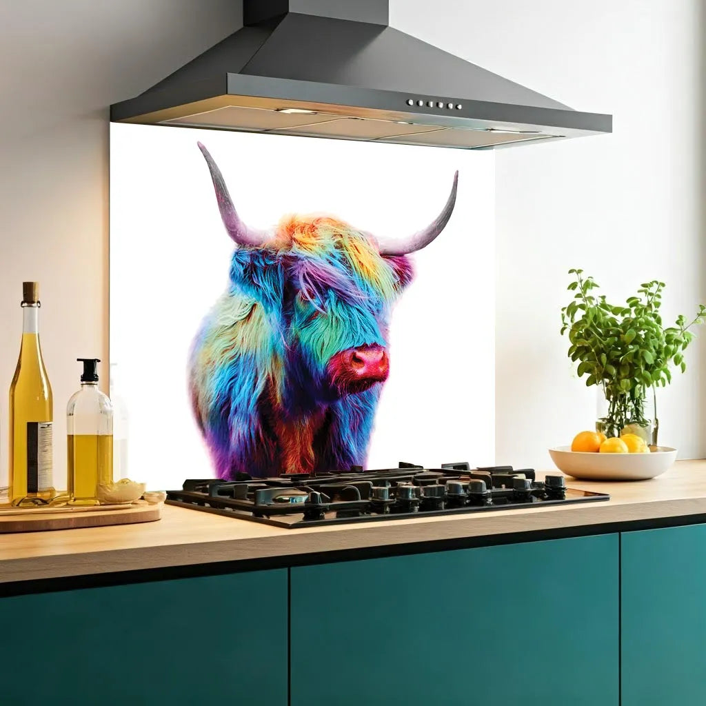 Colourful Cow Glass Splashback