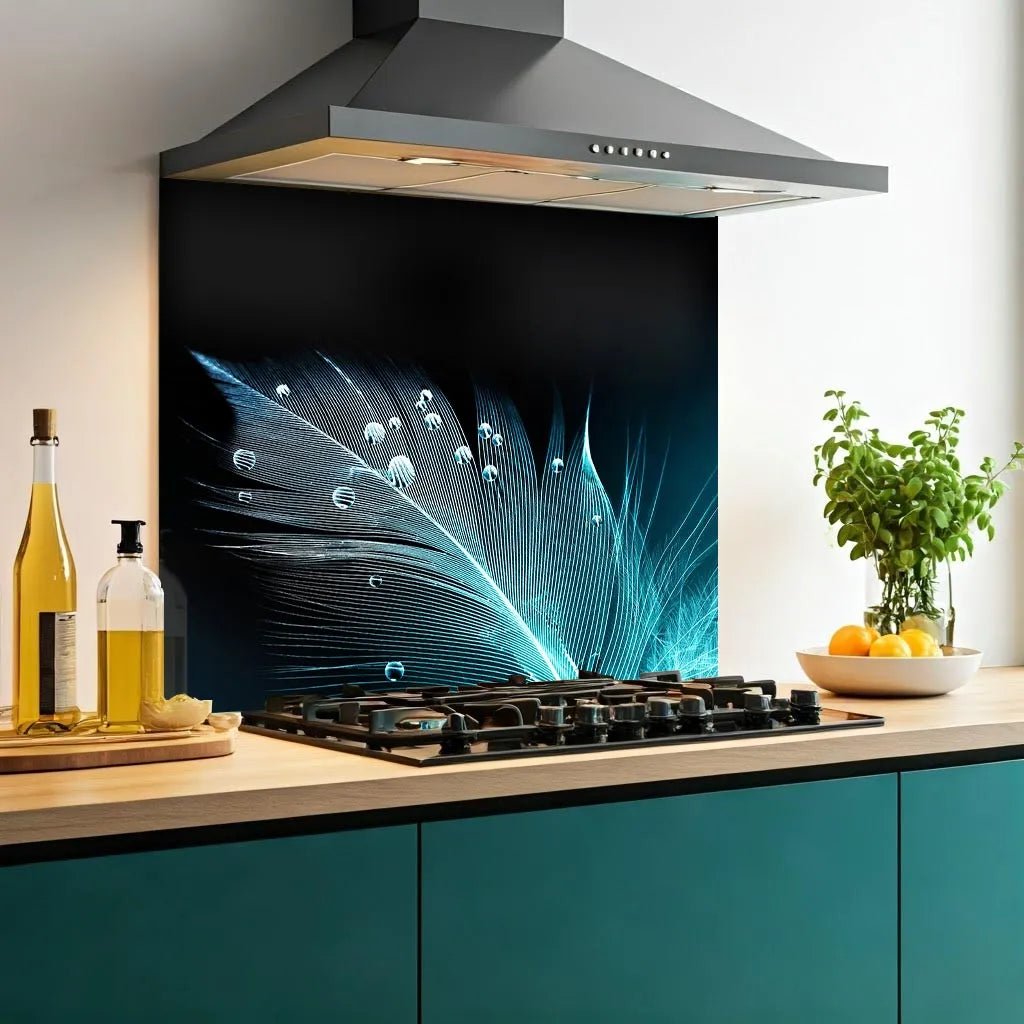 Feather Droplets Glass Splashback