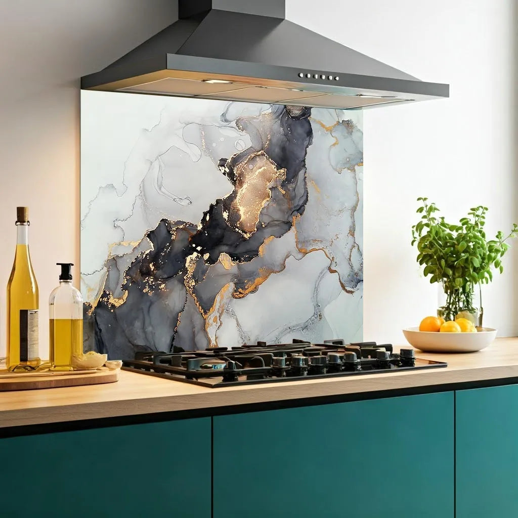 Gold Electric Marble Effect Glass Splashback