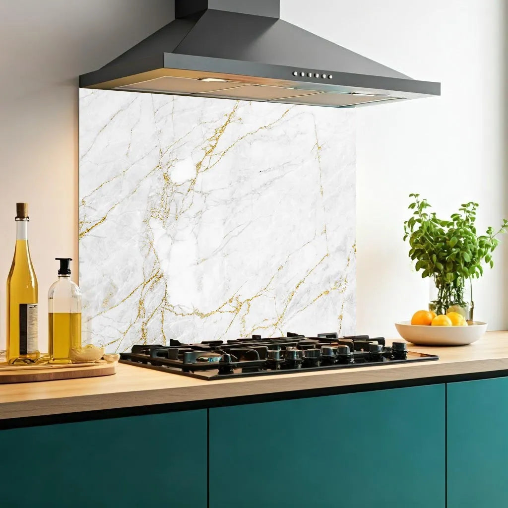Gold Grey Marble Effect Glass Splashback