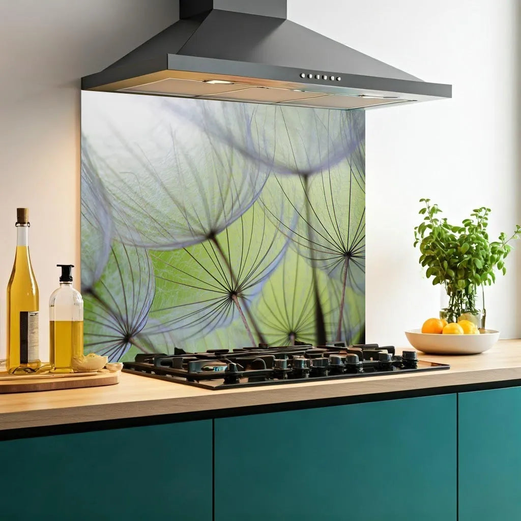 Green Dandelions Glass Splashback
