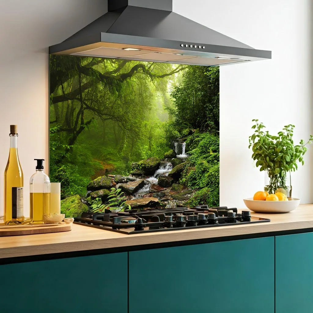 Green Waterfall Glass Splashback
