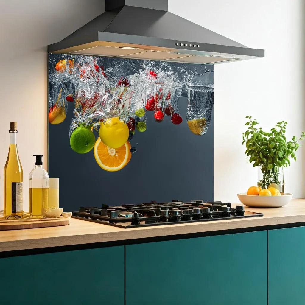 Grey Fruit Glass Splashback
