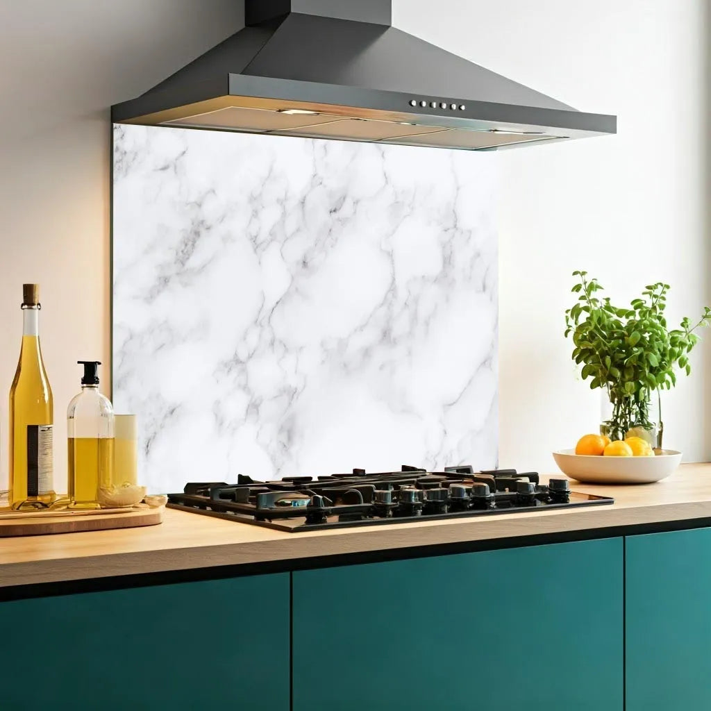 Grey White Marble Glass Splashback