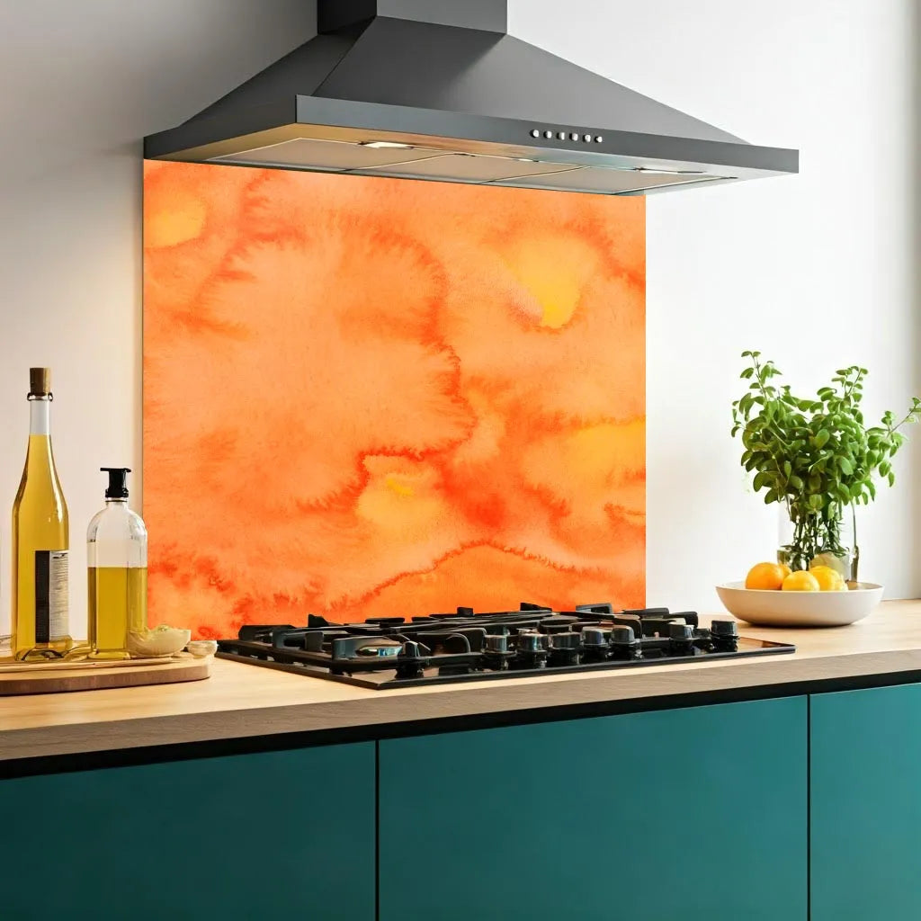 Orange Watercolour Glass Splashback