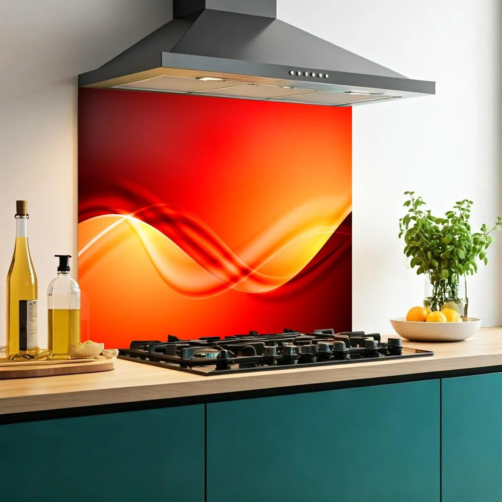 Red Waves Glass Splashback