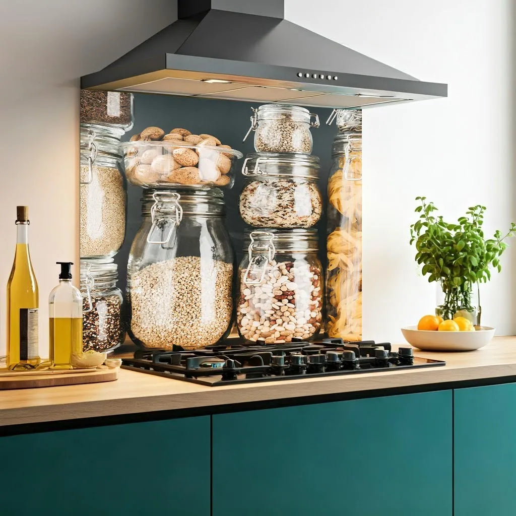 Grain Jars Glass Splashback