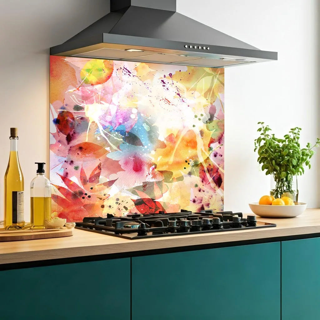Watercolour Leaves Glass Splashback