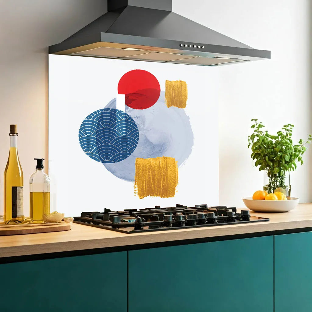 Blue Gold Abstract Glass Splashback