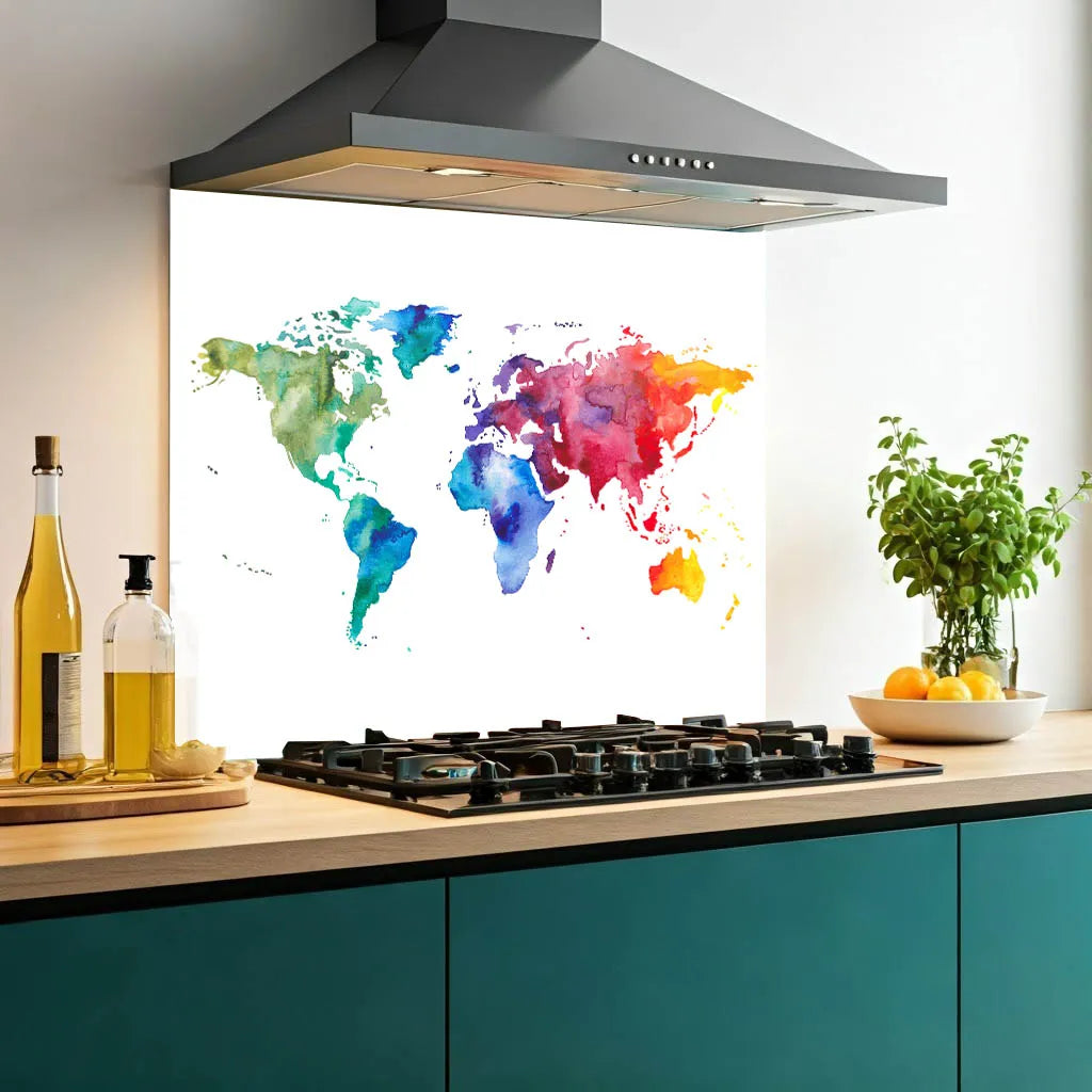 Watercolour World Glass Splashback