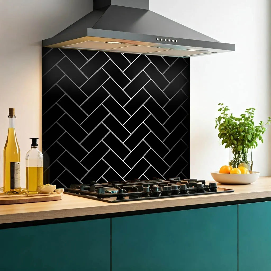 Black Geometric Glass Splashback