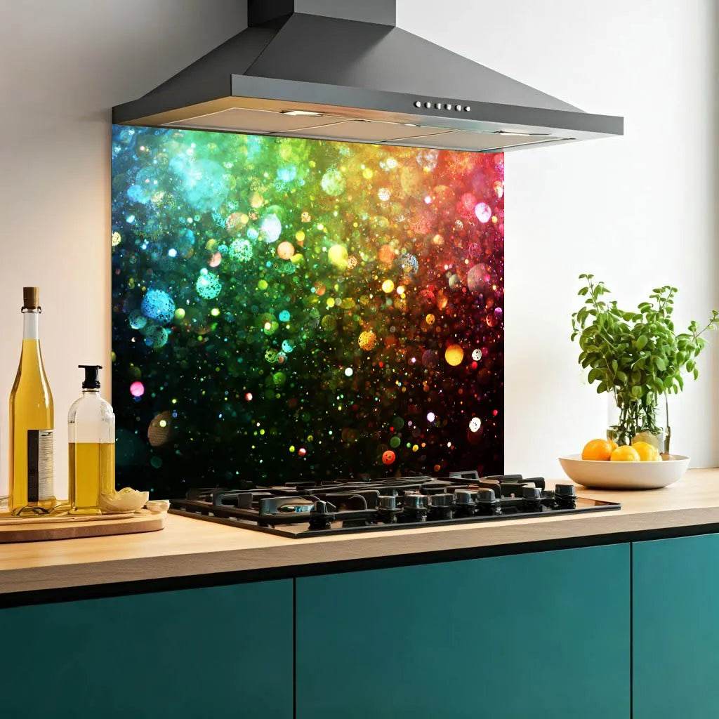 Rainbow Glitter Glass Splashback