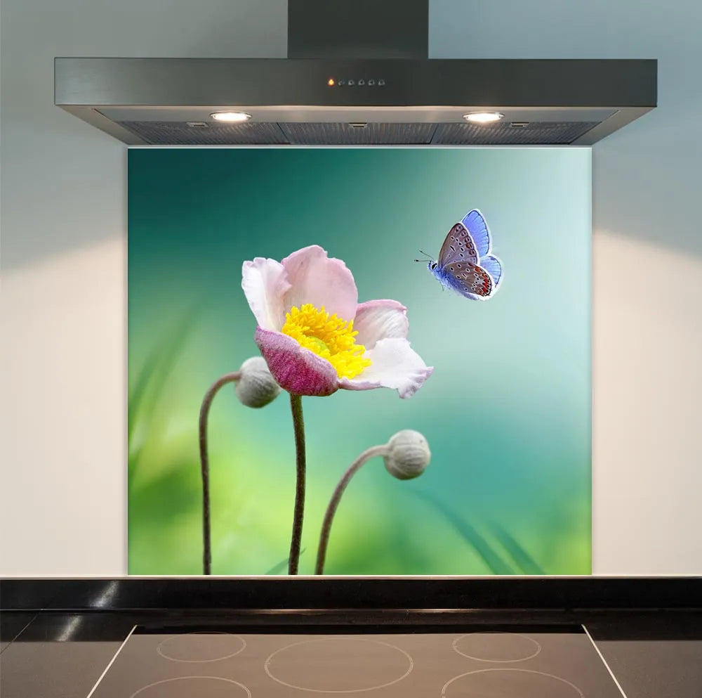 Flower Butterfly Glass Splashback