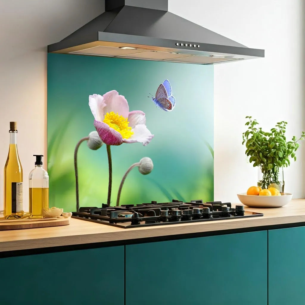 Flower Butterfly Glass Splashback