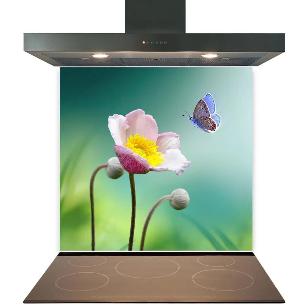 Flower Butterfly Glass Splashback