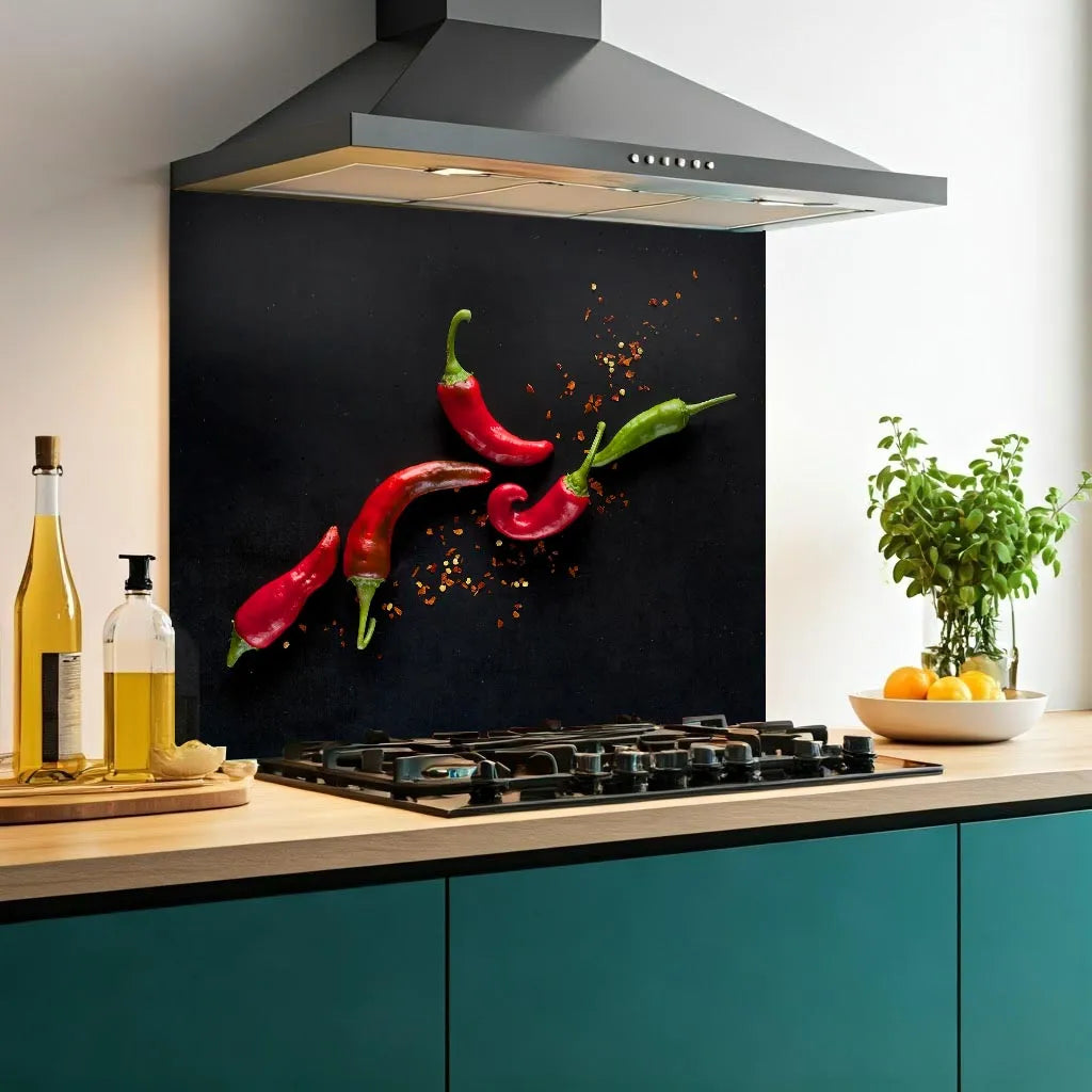 Red Chillies Glass Splashback
