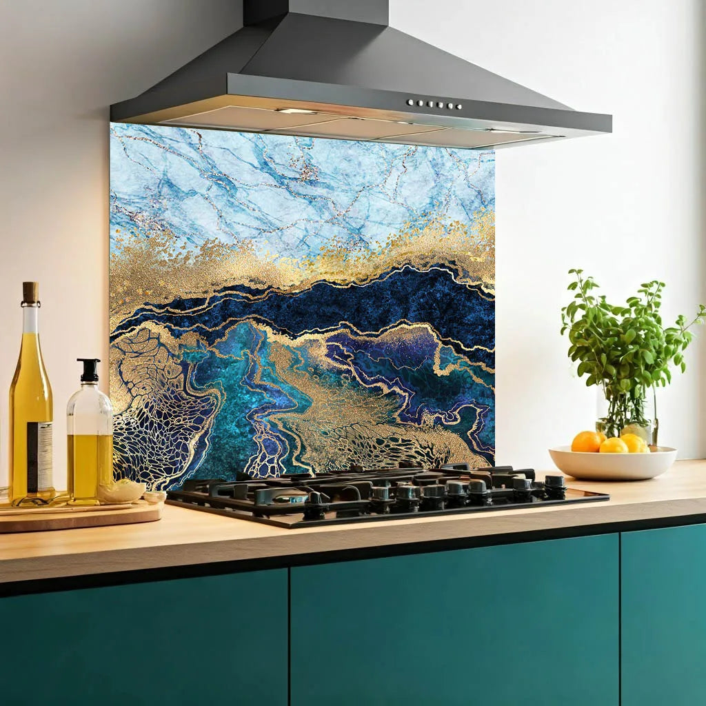 Blue Gold Deluxe Glass Splashback