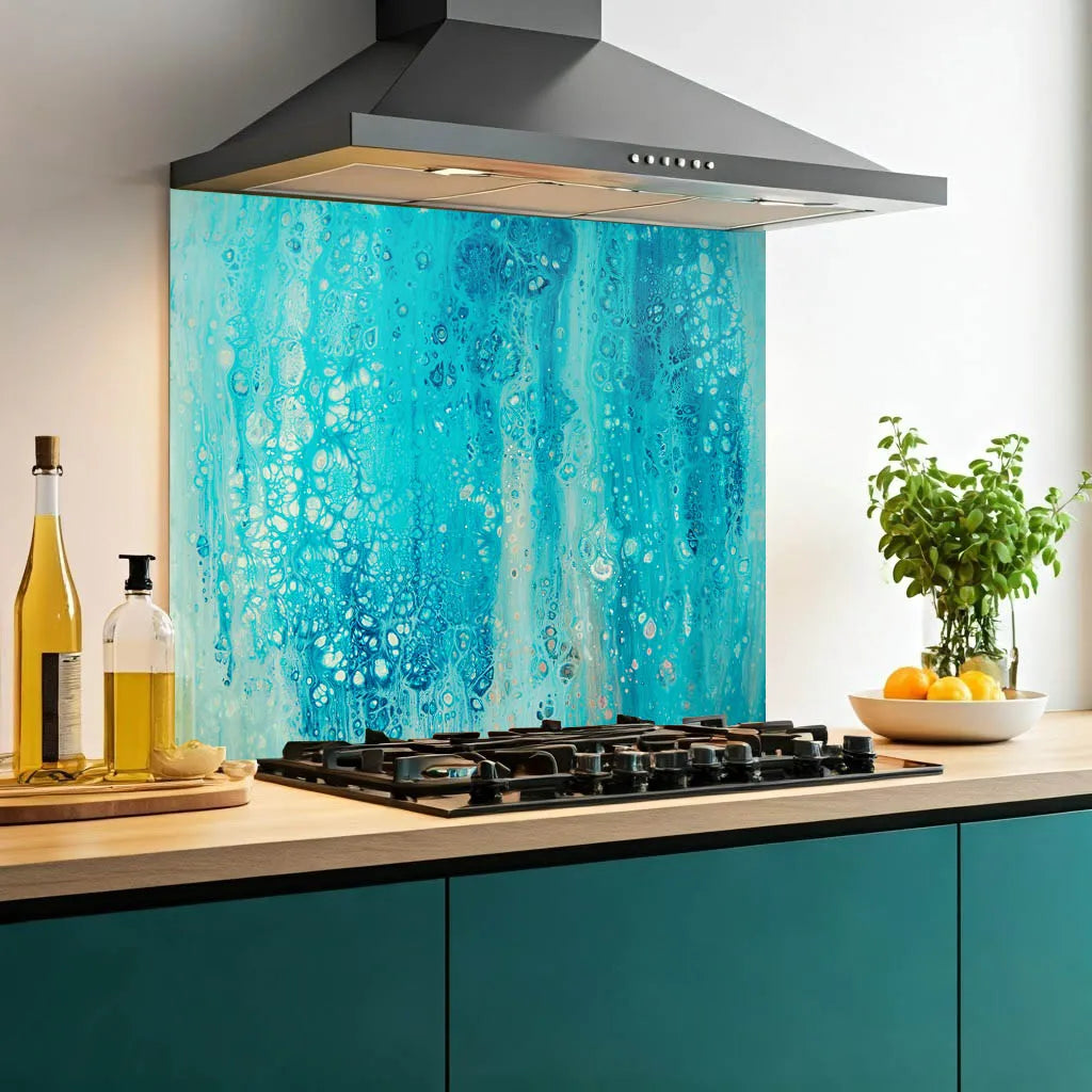 Blue Oil Glass Splashback
