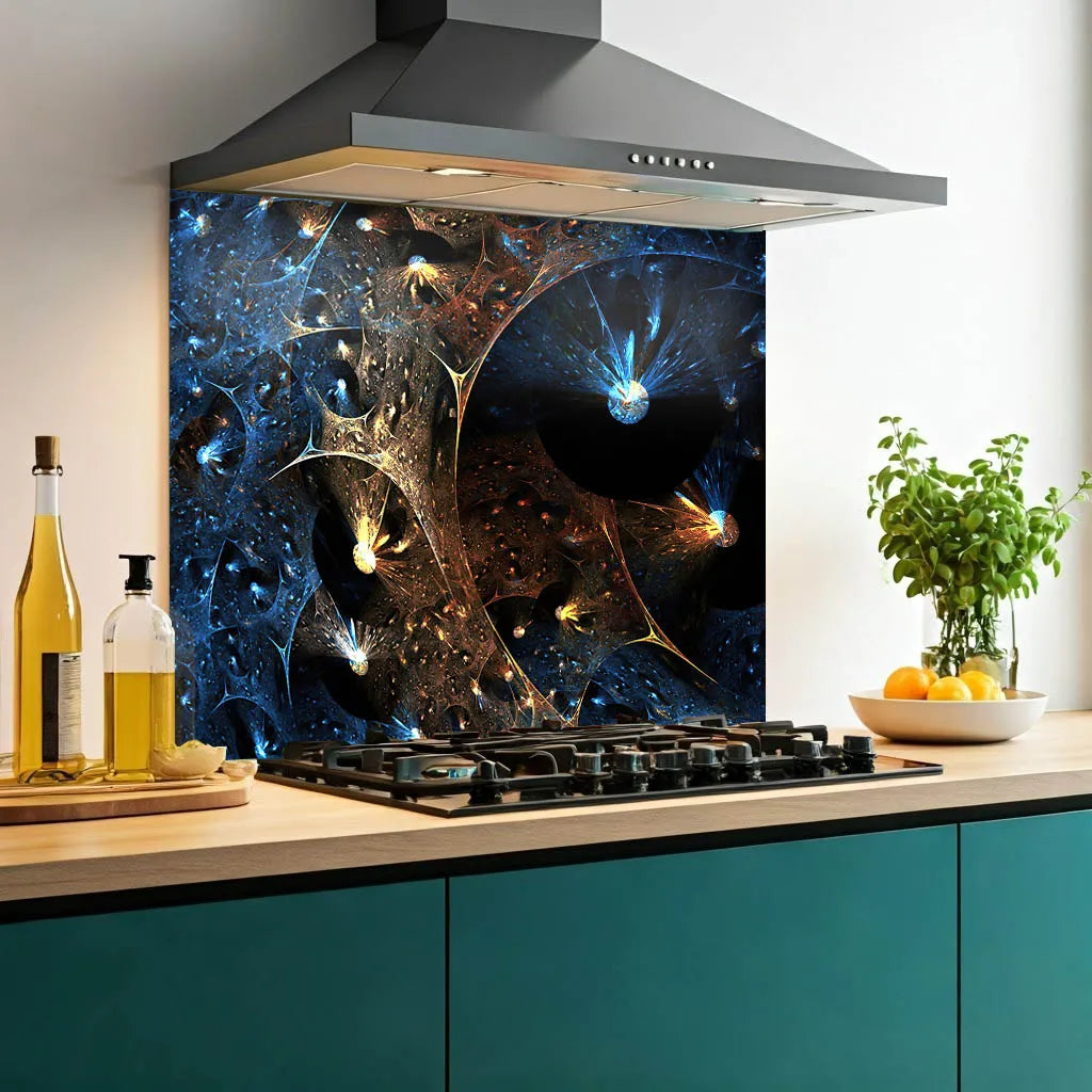 Blue Webs Glass Splashback