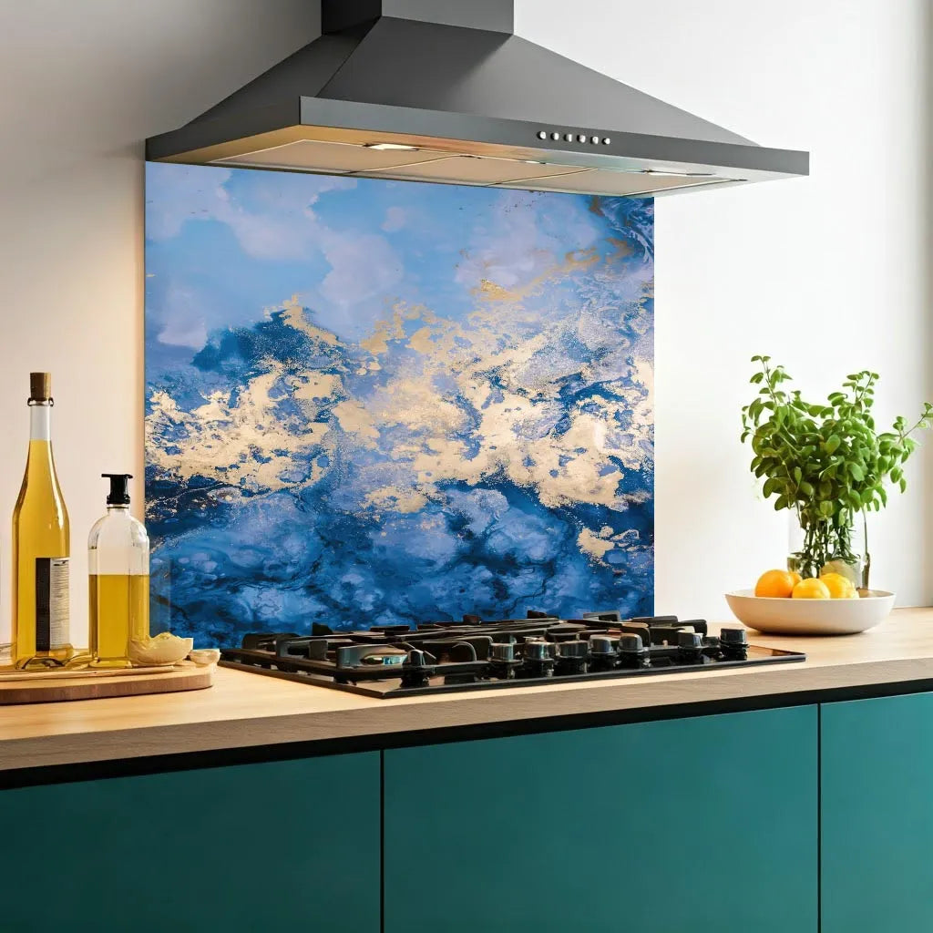 Blue Gold Glass Splashback