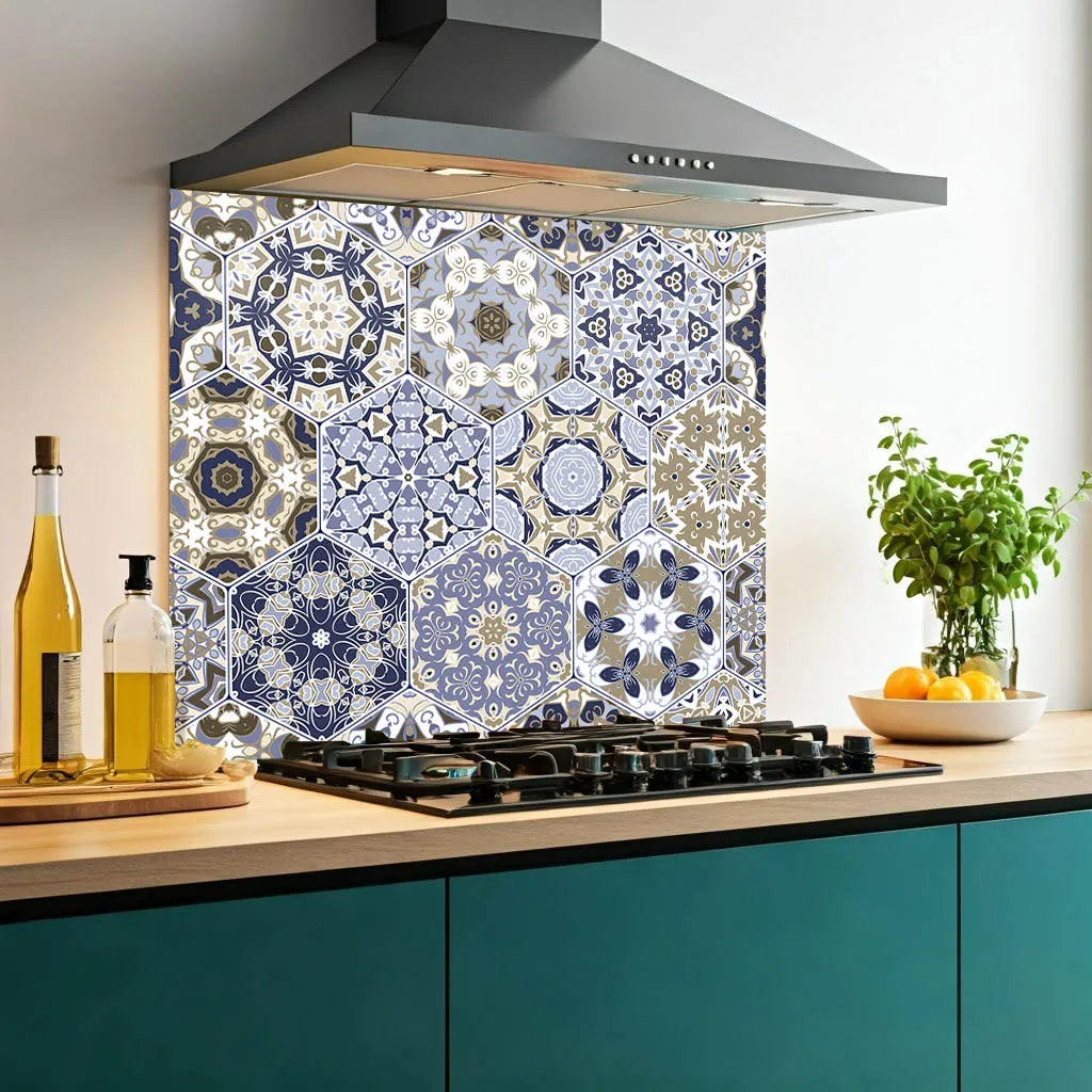 Gold Blue Mosaic Glass Splashback