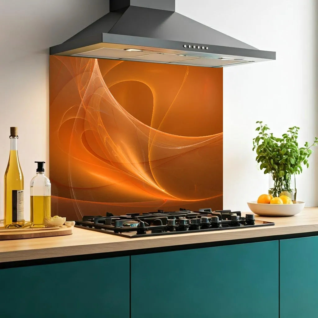 Orange Waves Glass Splashback