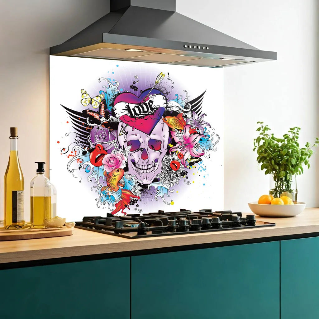 Skull Heart Glass Splashback