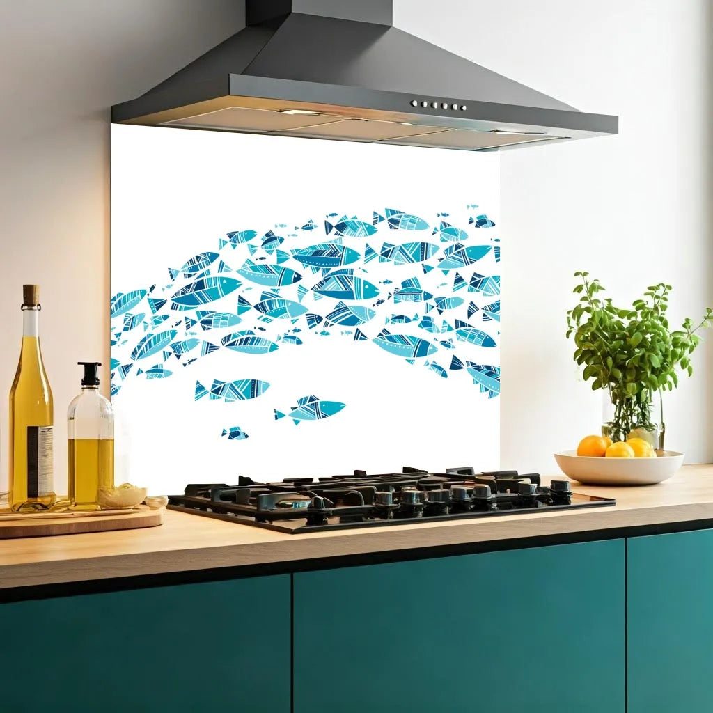 Blue Fish Glass Splashback