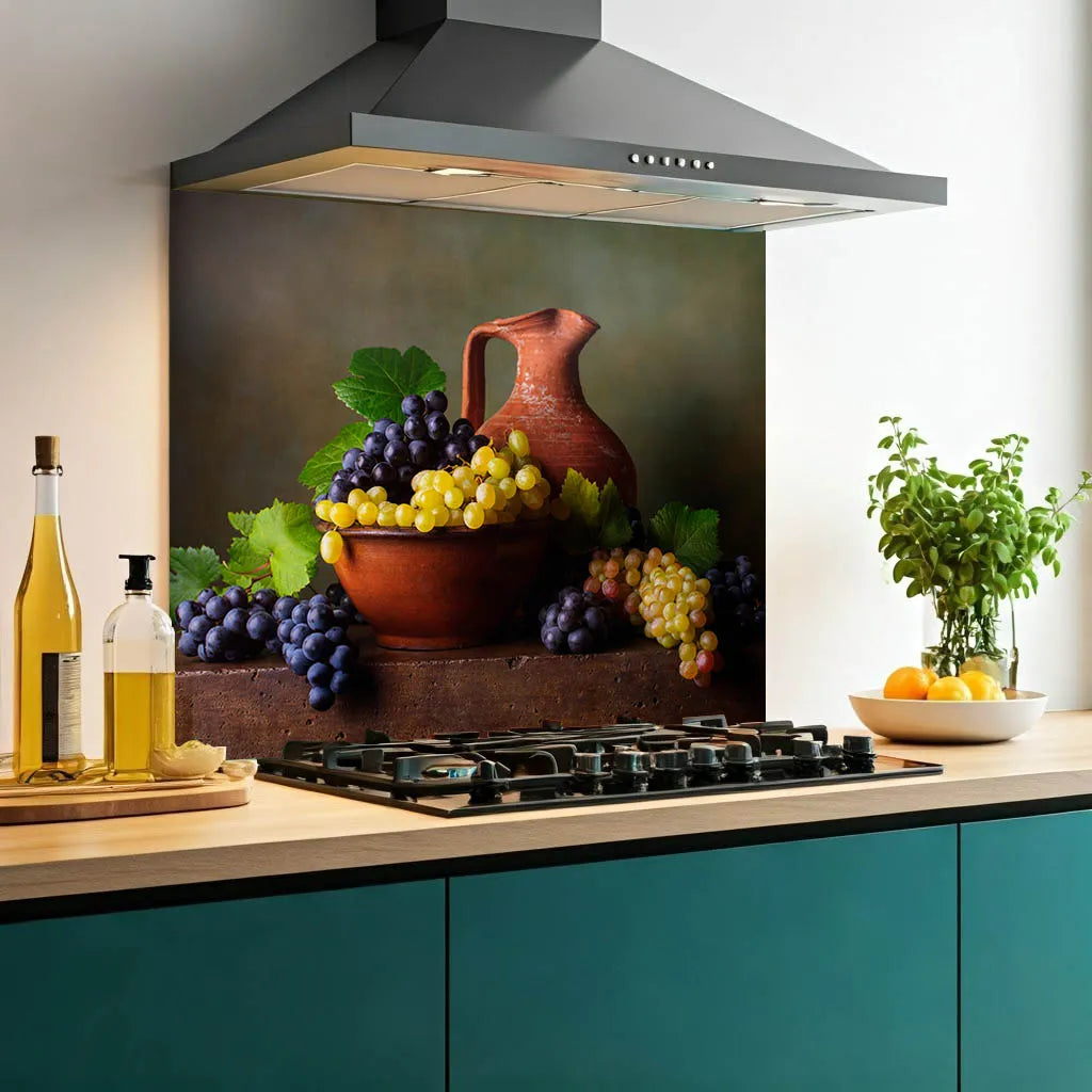 Terracotta Grapes Glass Splashback