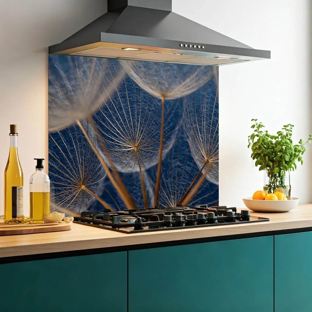 Blue Copper Dandelions Kitchen Splashback