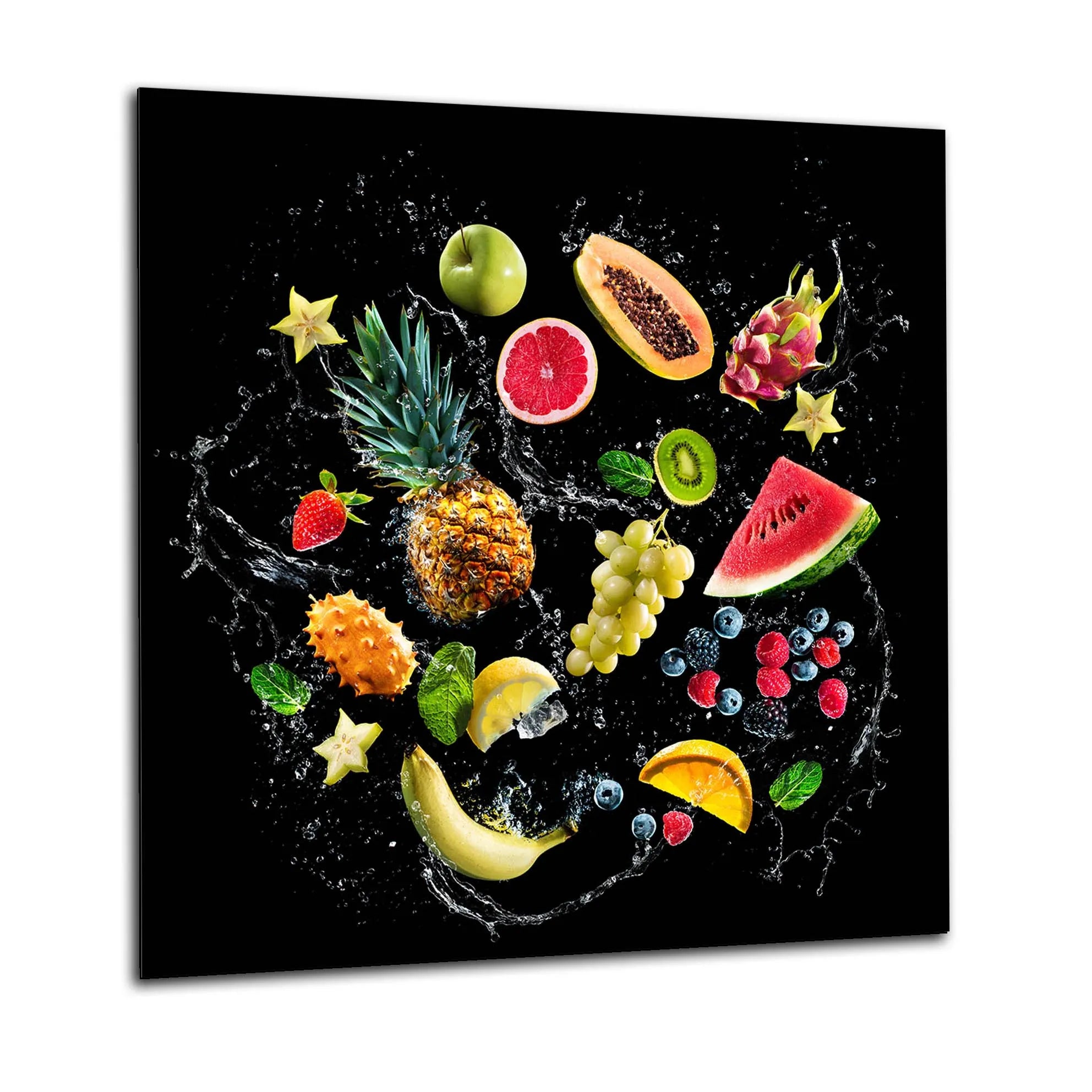 Black Fruit Splash Glass Splashback