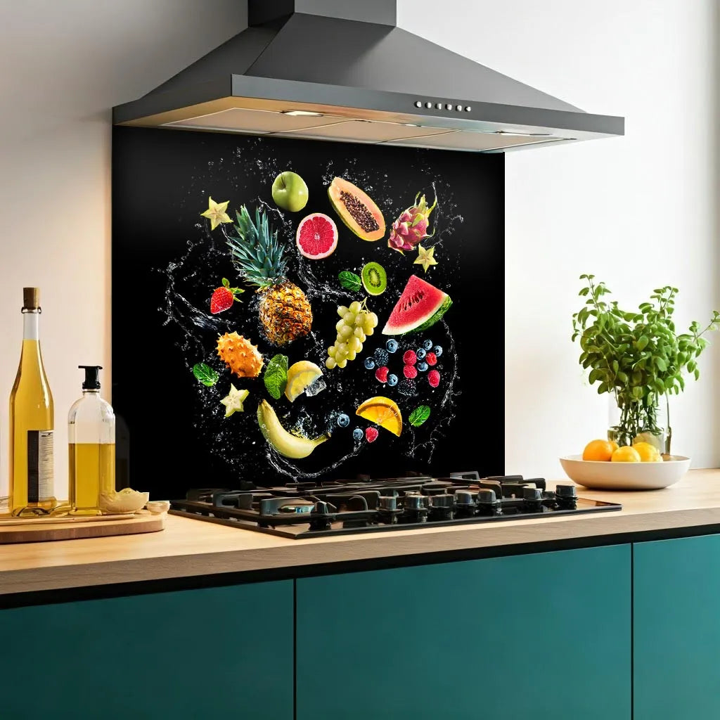 Black Fruit Splash Glass Splashback