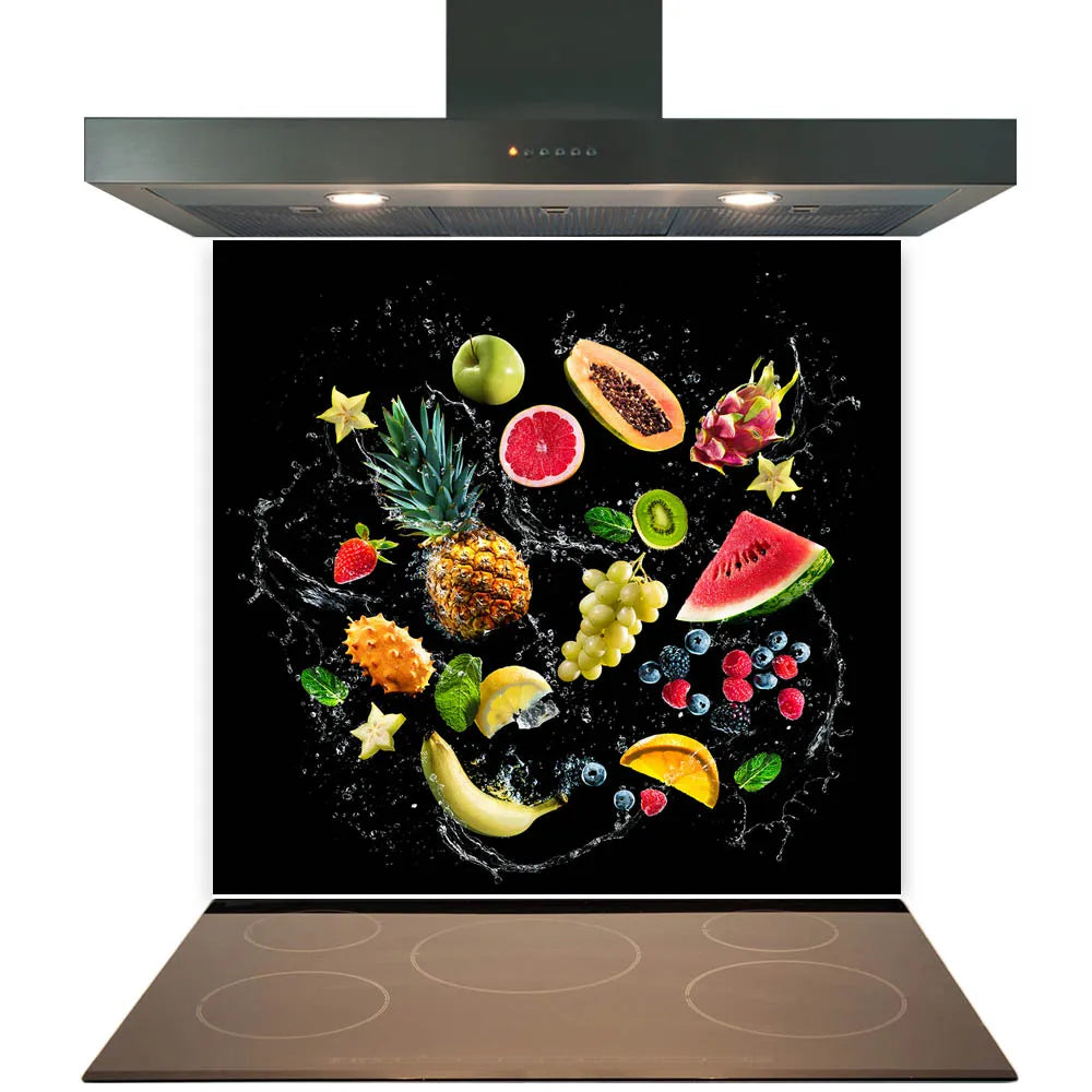 Black Fruit Splash Glass Splashback