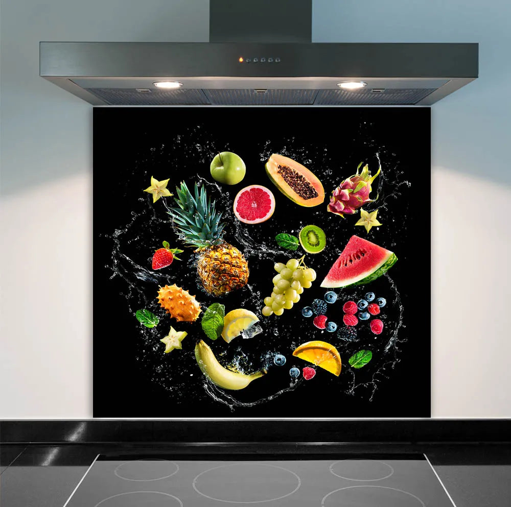 Black Fruit Splash Glass Splashback
