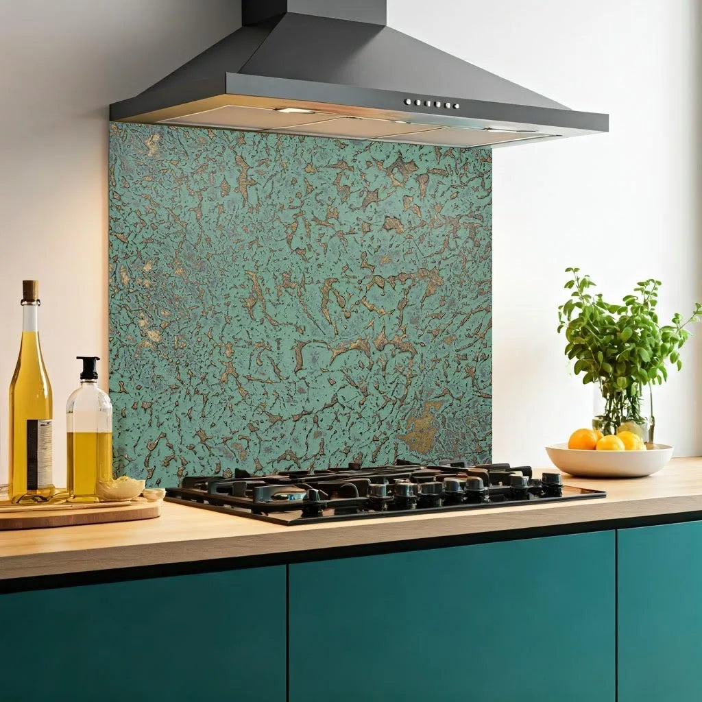 Copper Patina Effect Glass Splashback