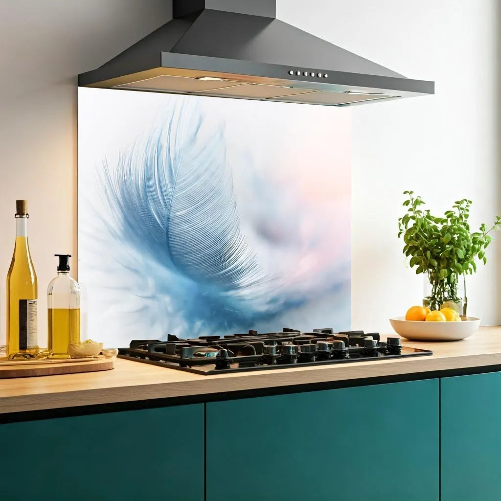 Blue Feather Glass Splashback