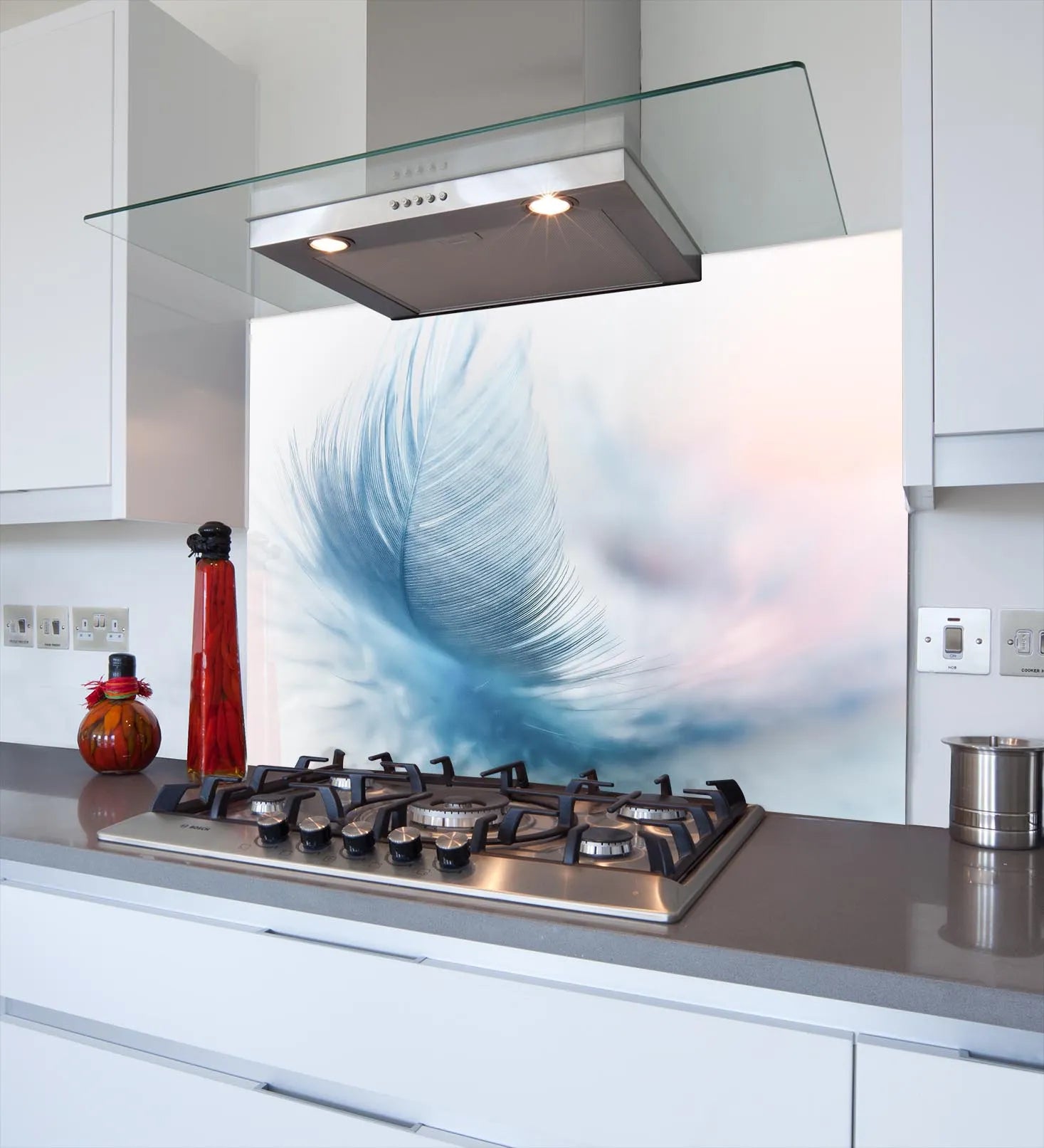 Blue Feather Glass Splashback