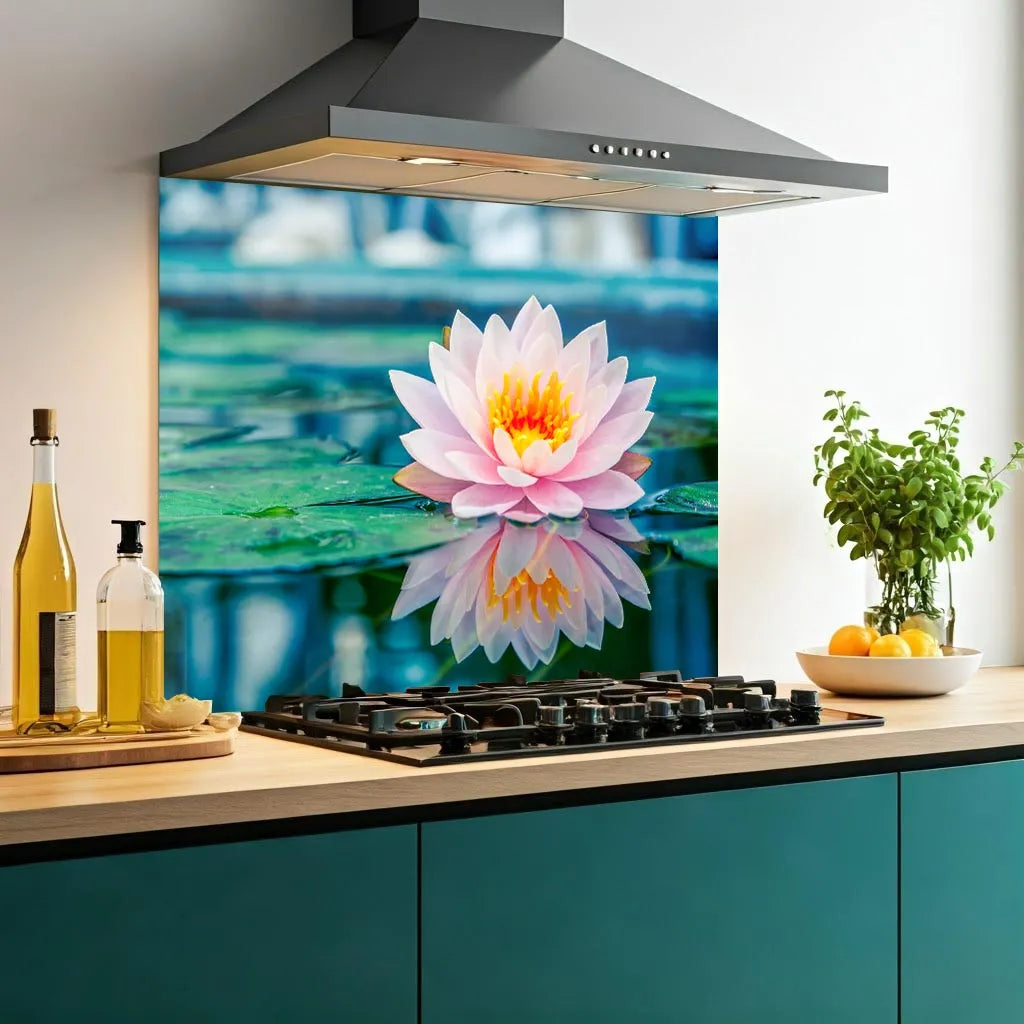 Pink Water Flower Kitchen Splashback