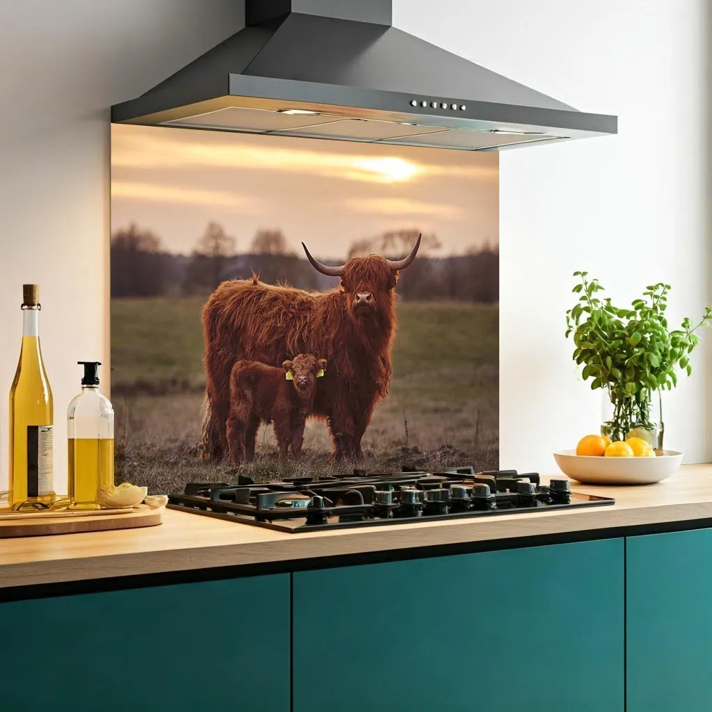 Highland Cow Duo Kitchen Splashback