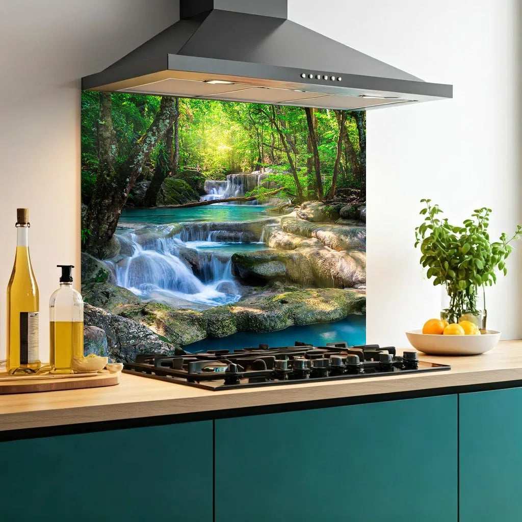 Blue Waterfall Glass Splashback